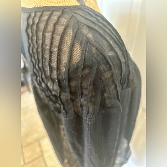 Sparkly Sheer Black Embroidered 3/4 Sleeve Top Blouse Shirt Size Medium See Pics - Picture 7 of 12